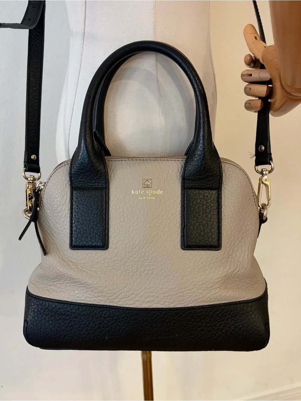 kate spade Two-Tone Black & Cream Pebbled Leather Satchel